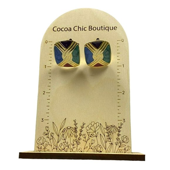 3 pair Vintage Metallic Enamel and Gold tone Black 1980’s Clip on Earrings, Unic - Picture 3 of 5